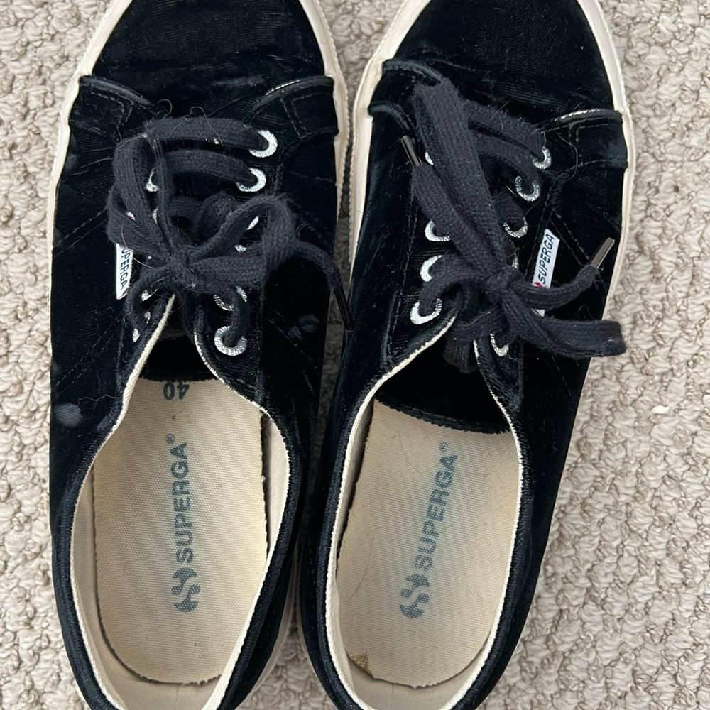 Black velvet superga shoes